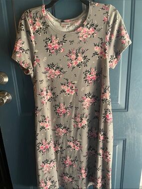 LuLaRoe Grey Midi Dress with Pink Floral Print